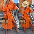 SW263 Orange Italian Wrap Maxi Summer Dress LOOWIE