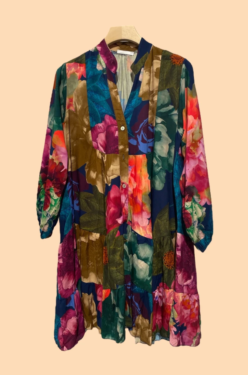 NBDN One Size Navy Italian Garden Bloom Viscose Dress