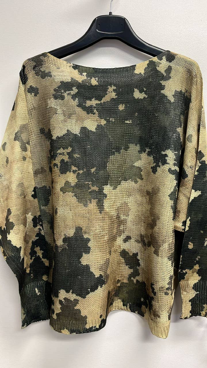 VICA1 Olive Camouflage Round Knit Printed Sweater LOOWIE