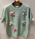 MC63 Green Knitted Sweater with Decorative Bows LOOWIE