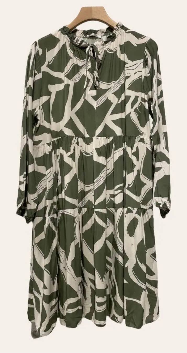 961 Olive One Size Geometric Printed Midi Dress LOOWIE