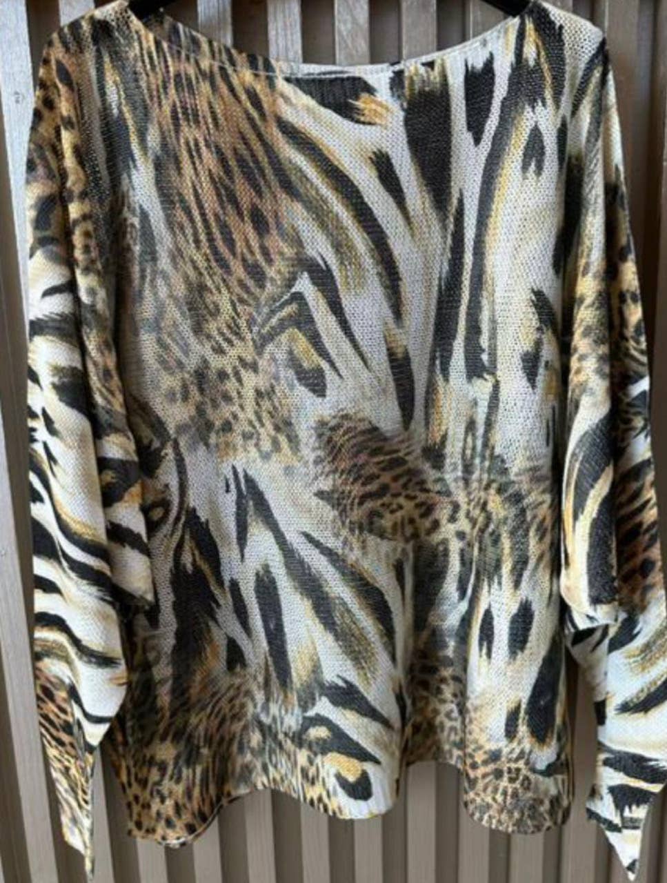 VIMP1 Beige Animal Multi1 Round Neck Knit Printed Sweater