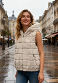 MCGOF One Size Off-White Cloud Puffer Vest -Faux Fur w/ Hood