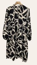 961 Black One Size Geometric Printed Midi Spring Dress