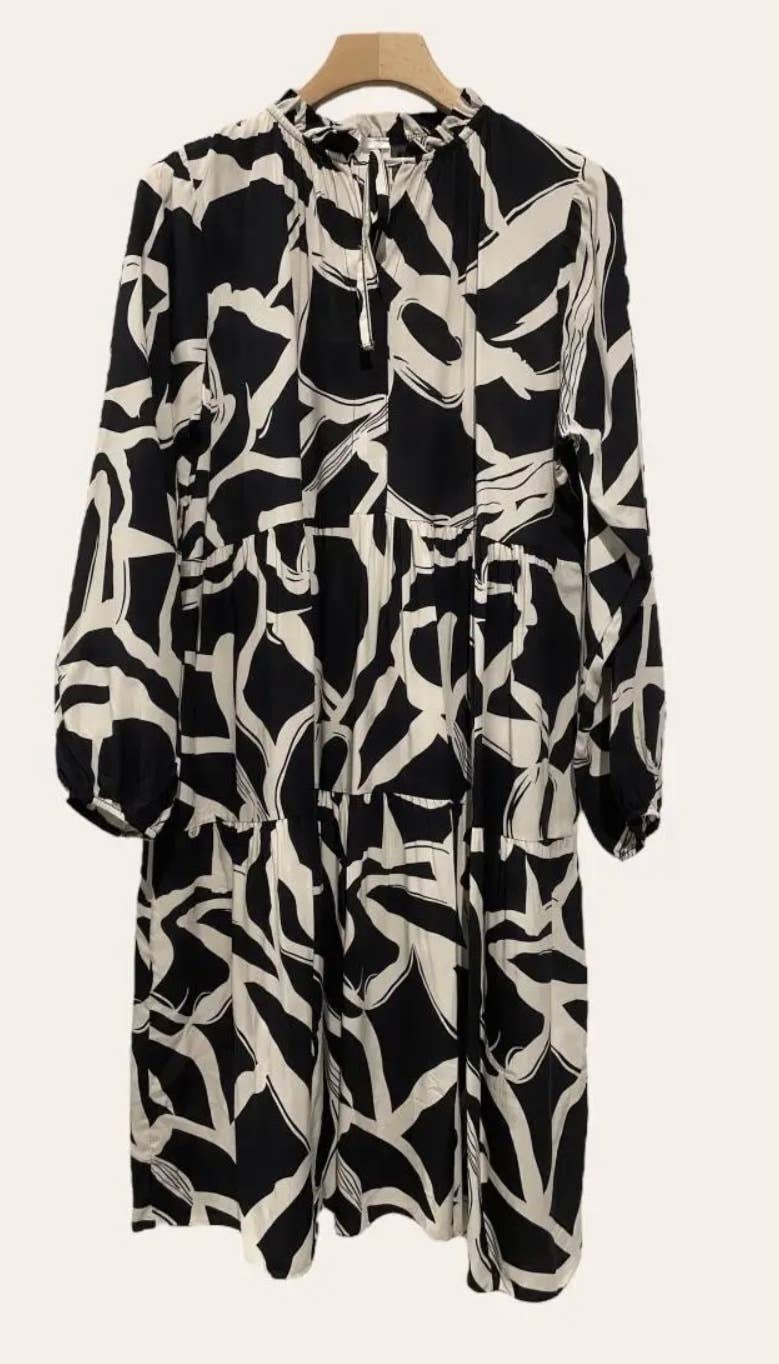 961 Black One Size Geometric Printed Midi Spring Dress