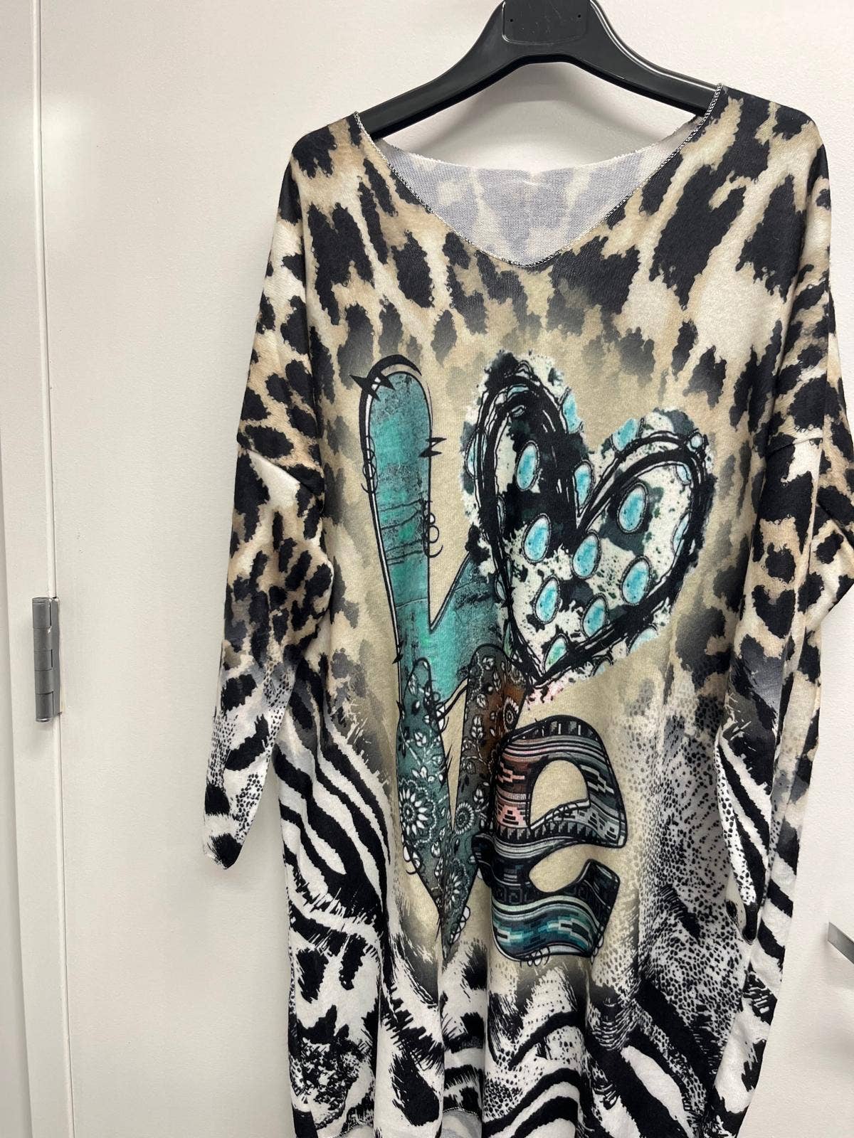 LTCLO One Size Love V-Neck Sweater Tunic Dress