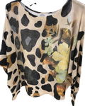 Z323 Leopard Floral Round Knit Printed Sweater LOOWIE