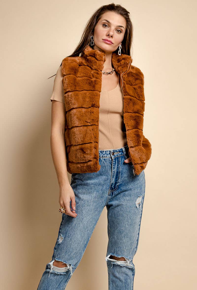 119  Camel Brown Faux Fur Vest SIZE S/M LOOWIE