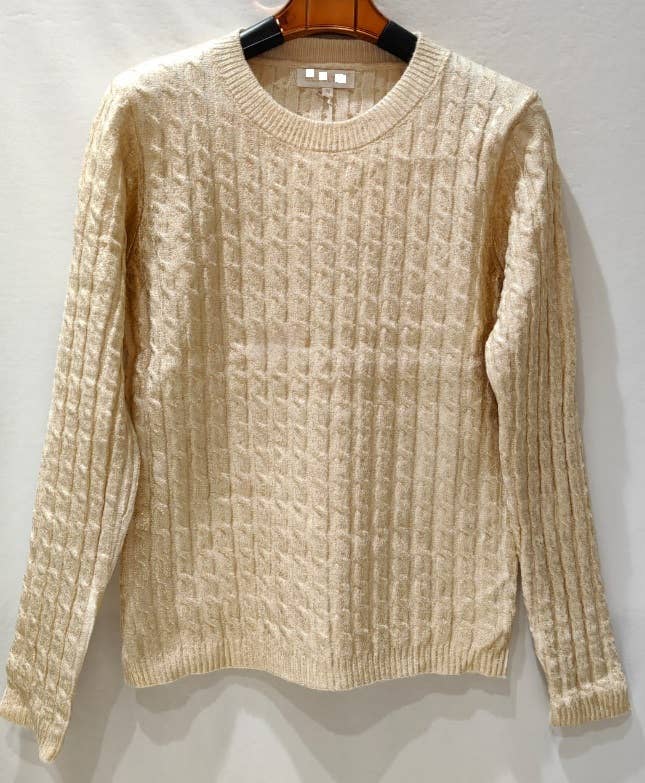 MC669 Textured Soft Cozy Cable Metallic Beige Knit Sweater