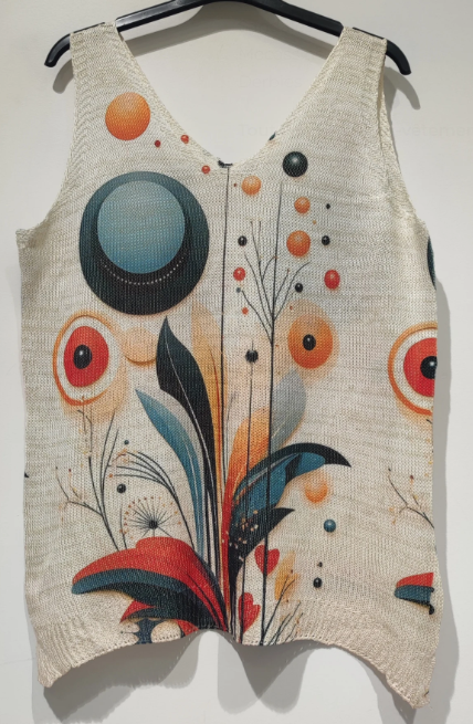 POSLABS Abstract V-Neck Knit Printed Sleeveless Sweater