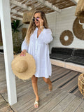 SW161 White Gauze Cotton Italian Short Dress 3/4 Sleeves