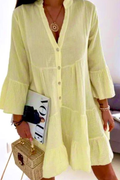SW171 Yellow Cotton Italian Short Dress 3/4 Sleeves