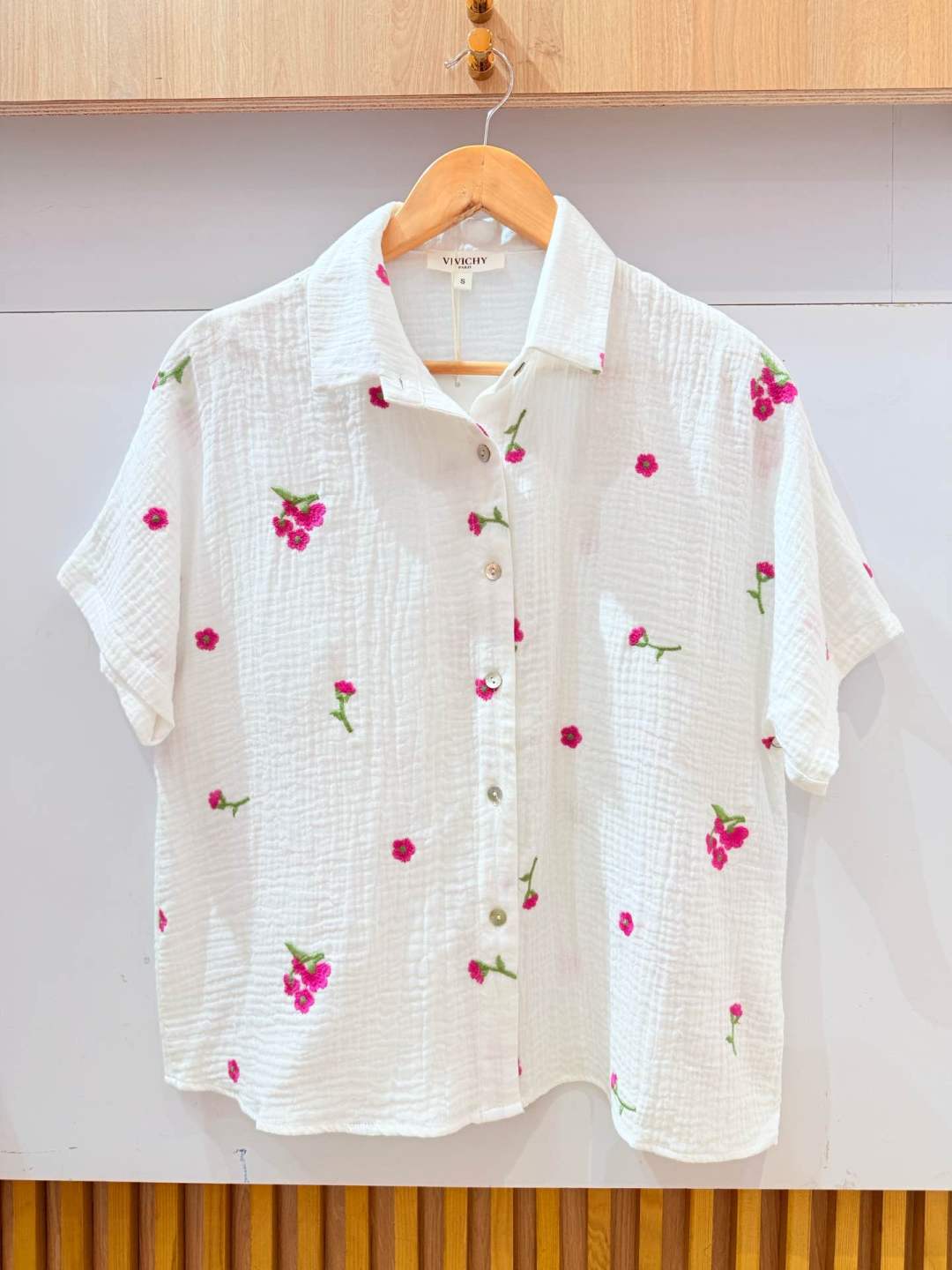 IVA227GTWH Gauze Cotton Floral Embroidered Shirt Plus Size White