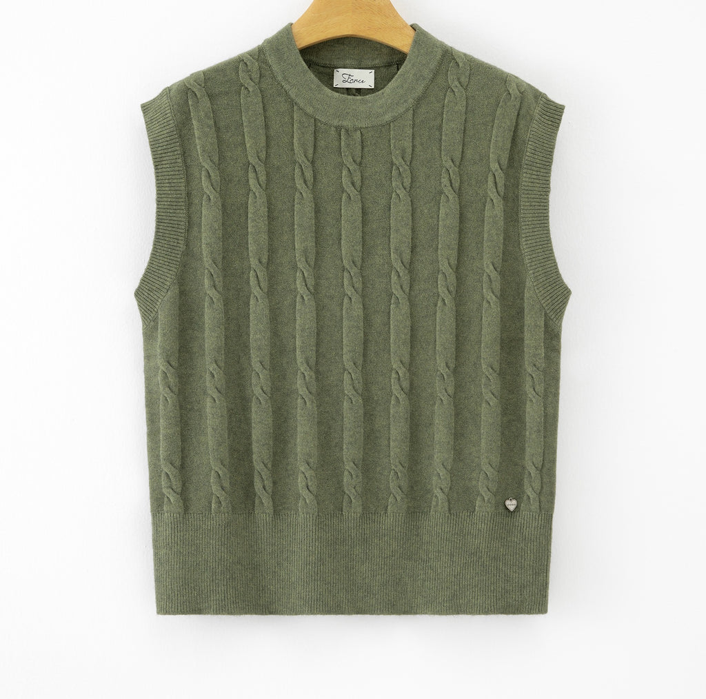 LUCKV8 Khaki Cable Knit Vest