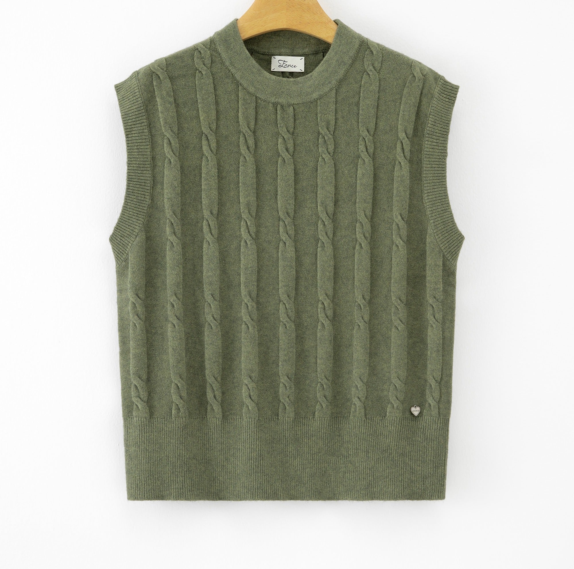 LUCKV8 Khaki Cable Knit Vest