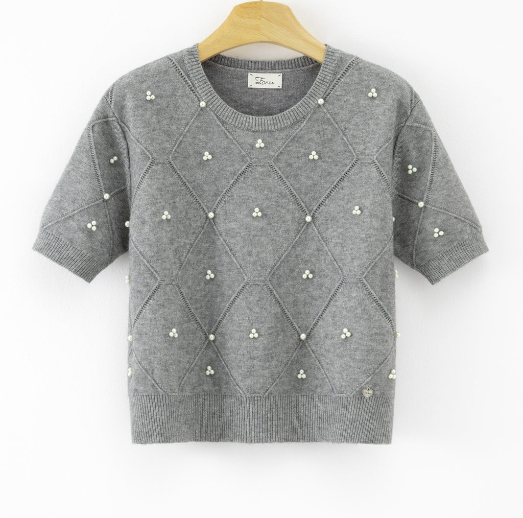 LUBDS3 Grey Beaded Diamond Sweater