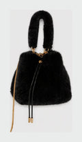 JA414 Black Faux Fur Bucket Bag