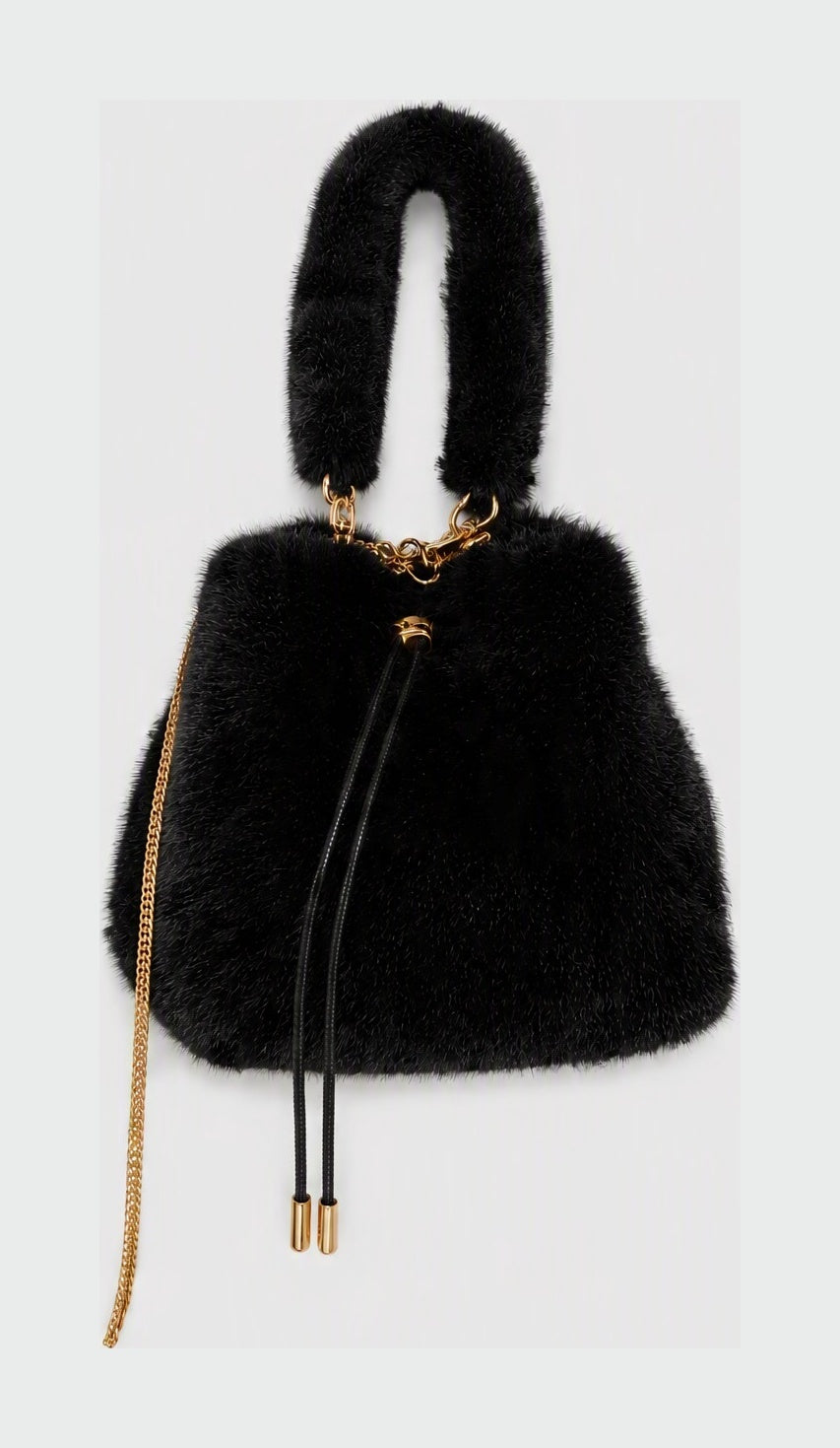 JA414 Black Faux Fur Bucket Bag