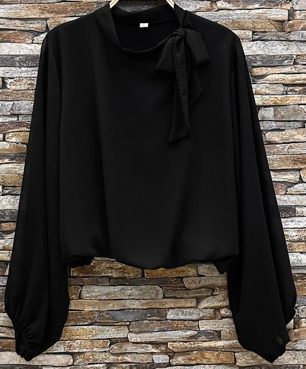 E842 Italian Classic Black Bow-Tie Blouse LOOWIE