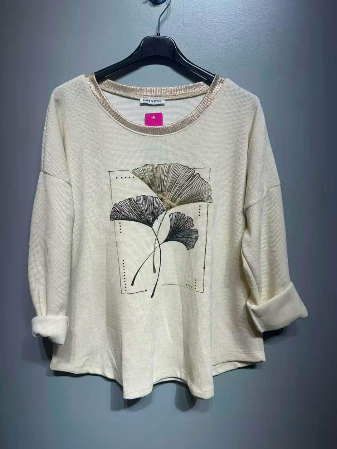 CO57 Beige Ginkgo Print Tunic