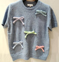 MC966 Blue Soft Comfy Sweater Short Sleeves w/Bows LOOWIE