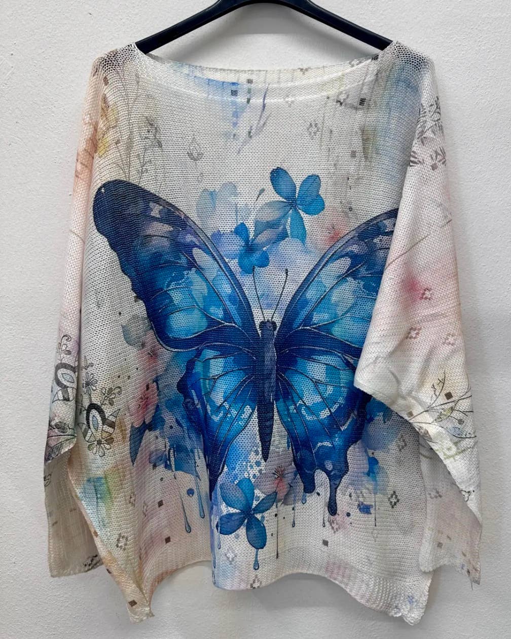 LBU Blue Butterfly Round Knit Printed Sweater LOOWIE