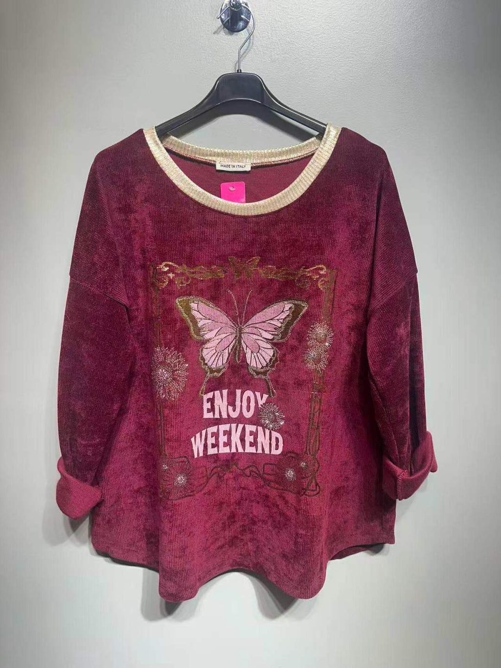 CO61 Burgundy Butterfly Print Tunic