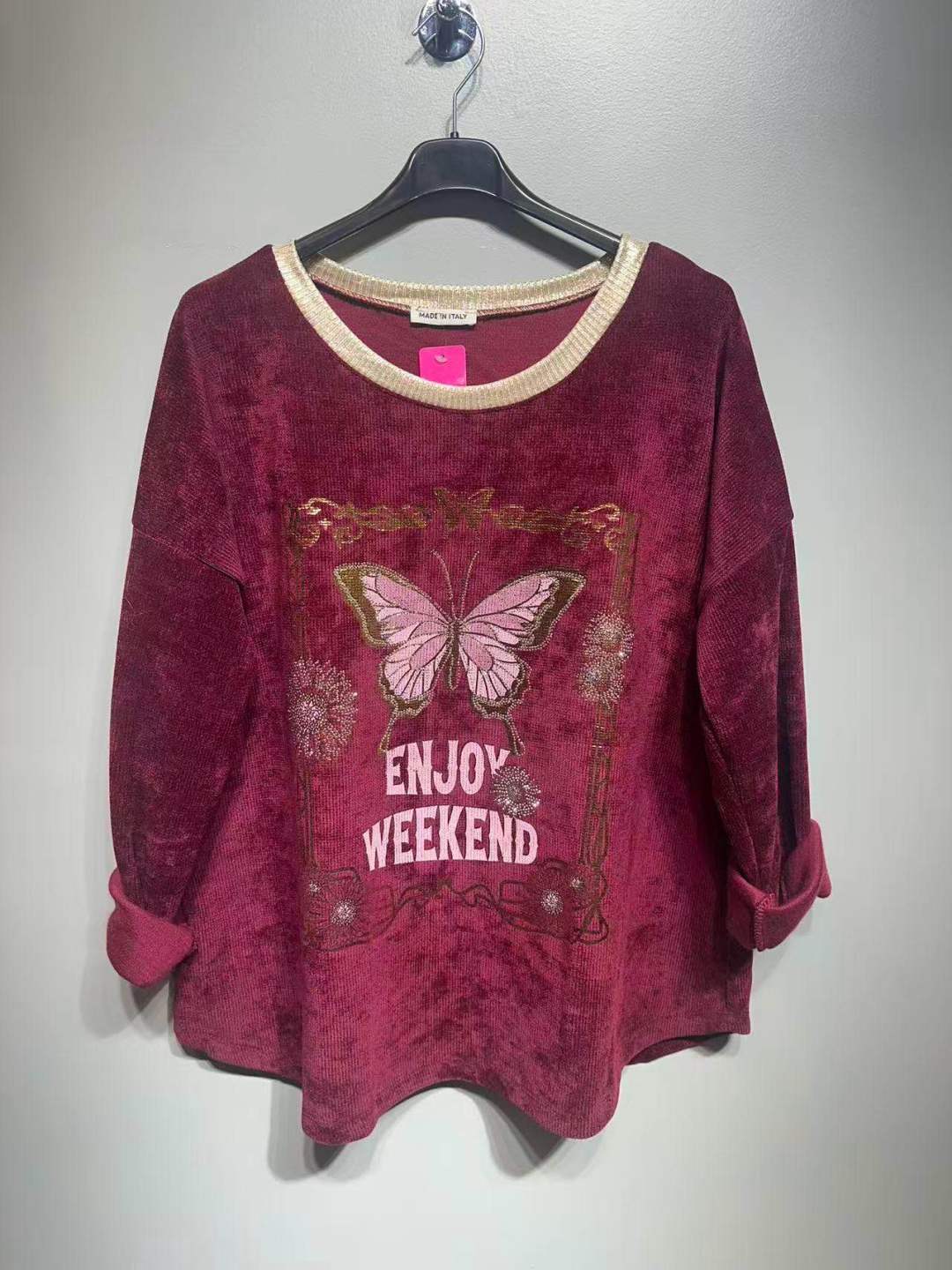 CO61 Burgundy Butterfly Print Tunic