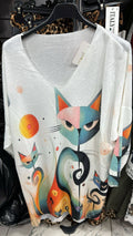 LTCAT One Size Whimsical Cat V-Neck Sweater Tunic Dress