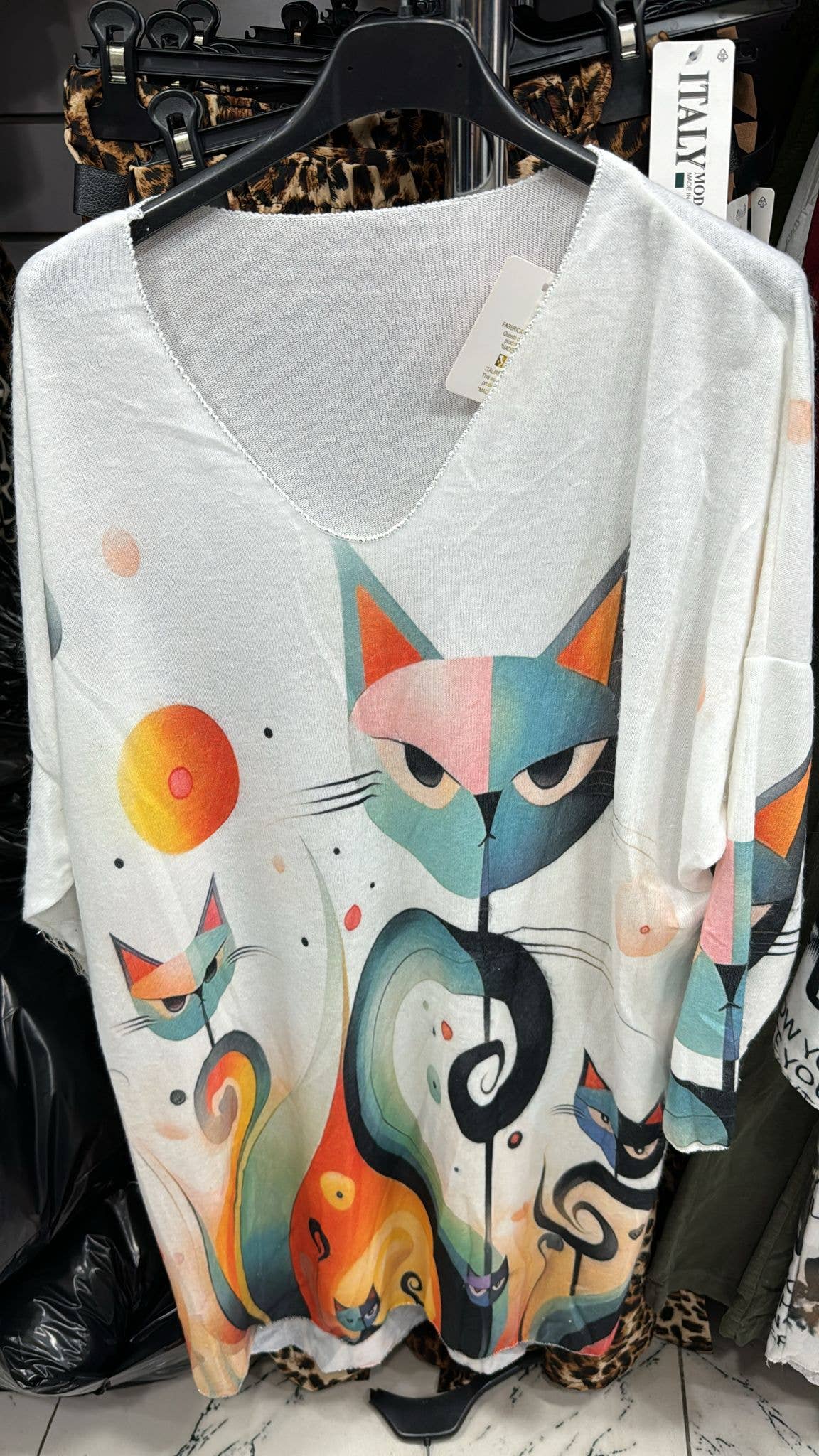 LTCAT One Size Whimsical Cat V-Neck Sweater Tunic Dress