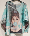 POBUB Blue Bubble Gum V-Neck Knit Printed Sweater LOOWIE
