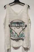 POD7 White Van Knit Printed Sleeveless Sweater