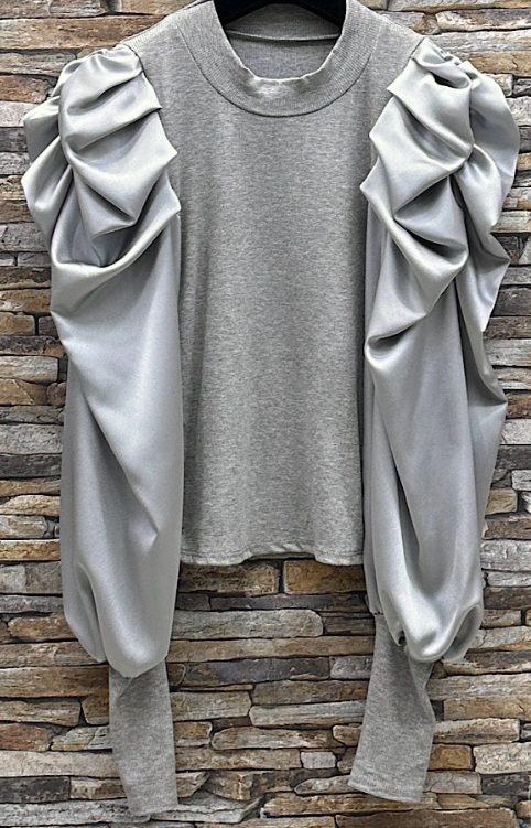 AYSI Size S Italian Silver Chic Puff Sleeves Blouse LOOWIE