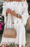 TD09 Italian White Lace Open Shoulder Viscose Dress