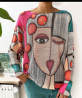 129 One Size Pink Picasso Style Printed Sweater LOOWIE