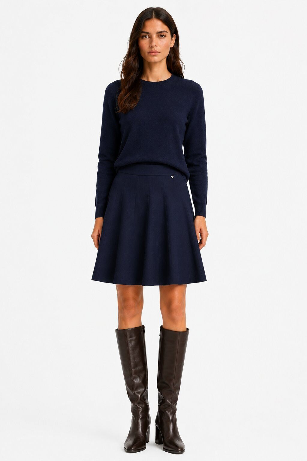 LUPKS10 Navy Pleated Knit Skirt