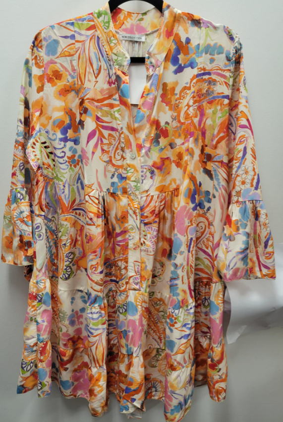 9802-6 Orange One Size Italian Printed Short Printed Dress