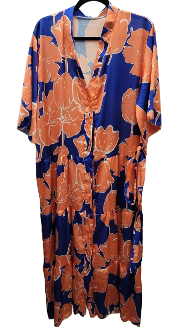 UN8 Orange Floral Dress with Button-Up Front and Tie Waist