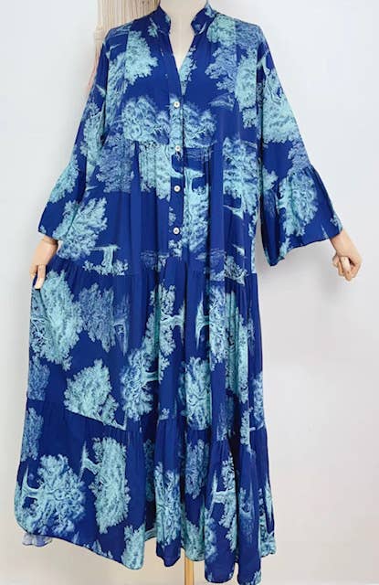 SVF520 Italian One Size Blue Tree Maxi Dress  LOOWIE