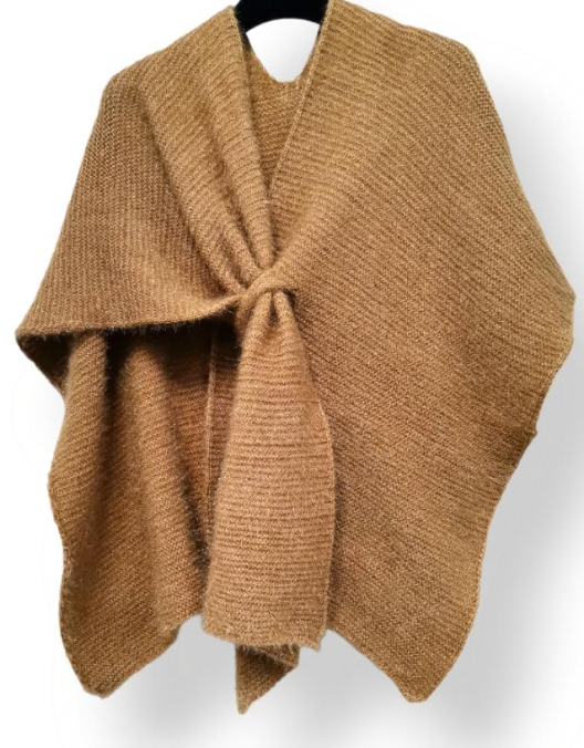 22239 Italian Knit Camel Cozy Warm Poncho with Loop LOOWIE