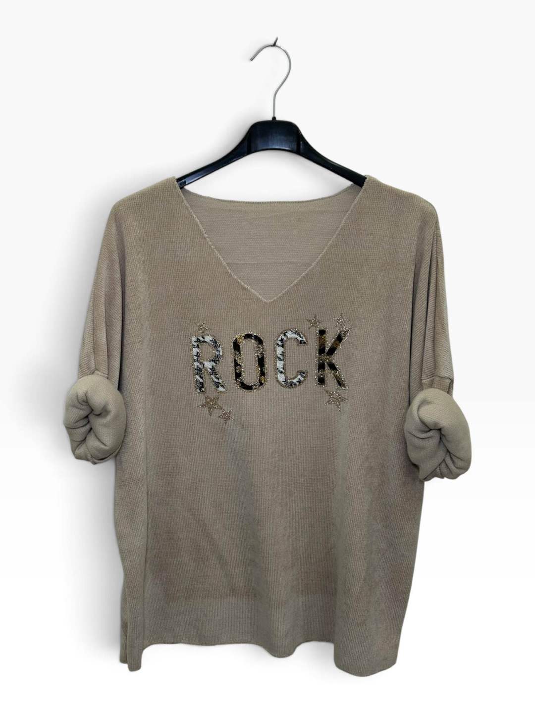 VM103 Beige Sequin Rock Sweater