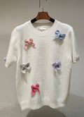 MC66 White Knitted Sweater with Decorative Bows LOOWIE