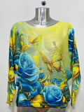 CBUT Yellow Blue Butterfly Round Knit Printed Sweater