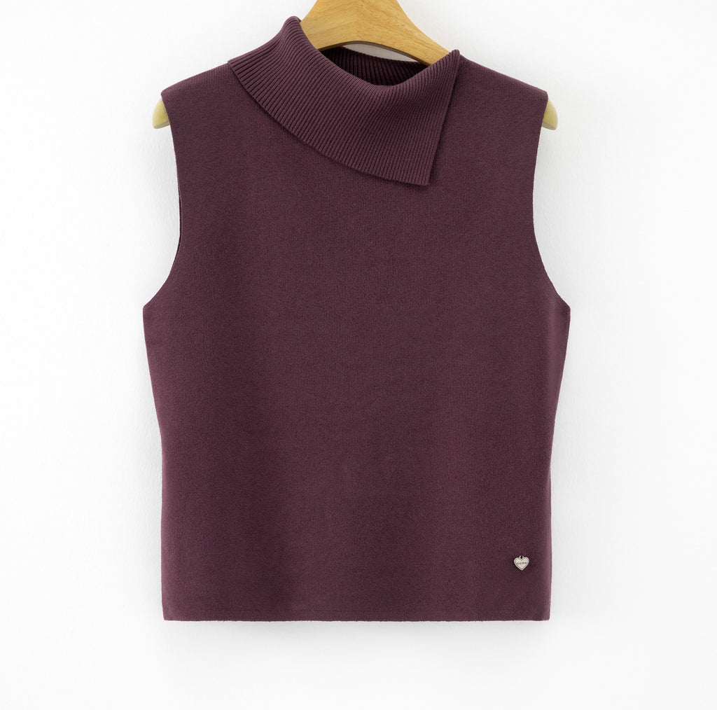 LUACT10 Purple Asymmetric Collar Top