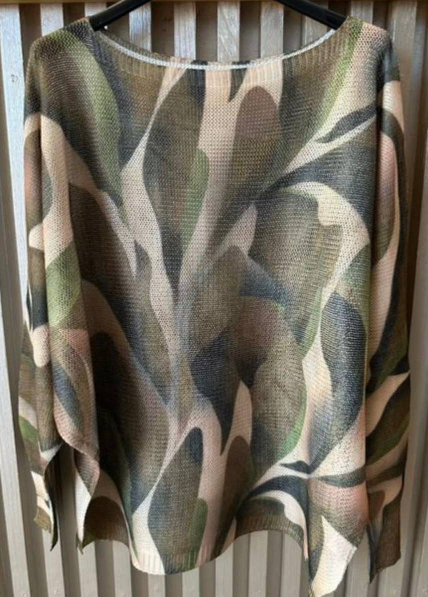 VIABS Olive Abstract Round Neck Knit Printed Sweater