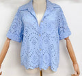 VS631 Blue Cotton Italian Eyelet Button Shirt LOOWIE