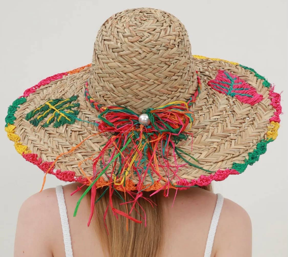 P150 Bow Multicolor Paper Straw Large Summer Hat LOOWIE