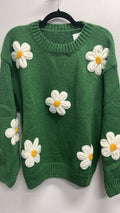 OF8 Green Patched Daisy Floral Knitted Sweater LOOWIE