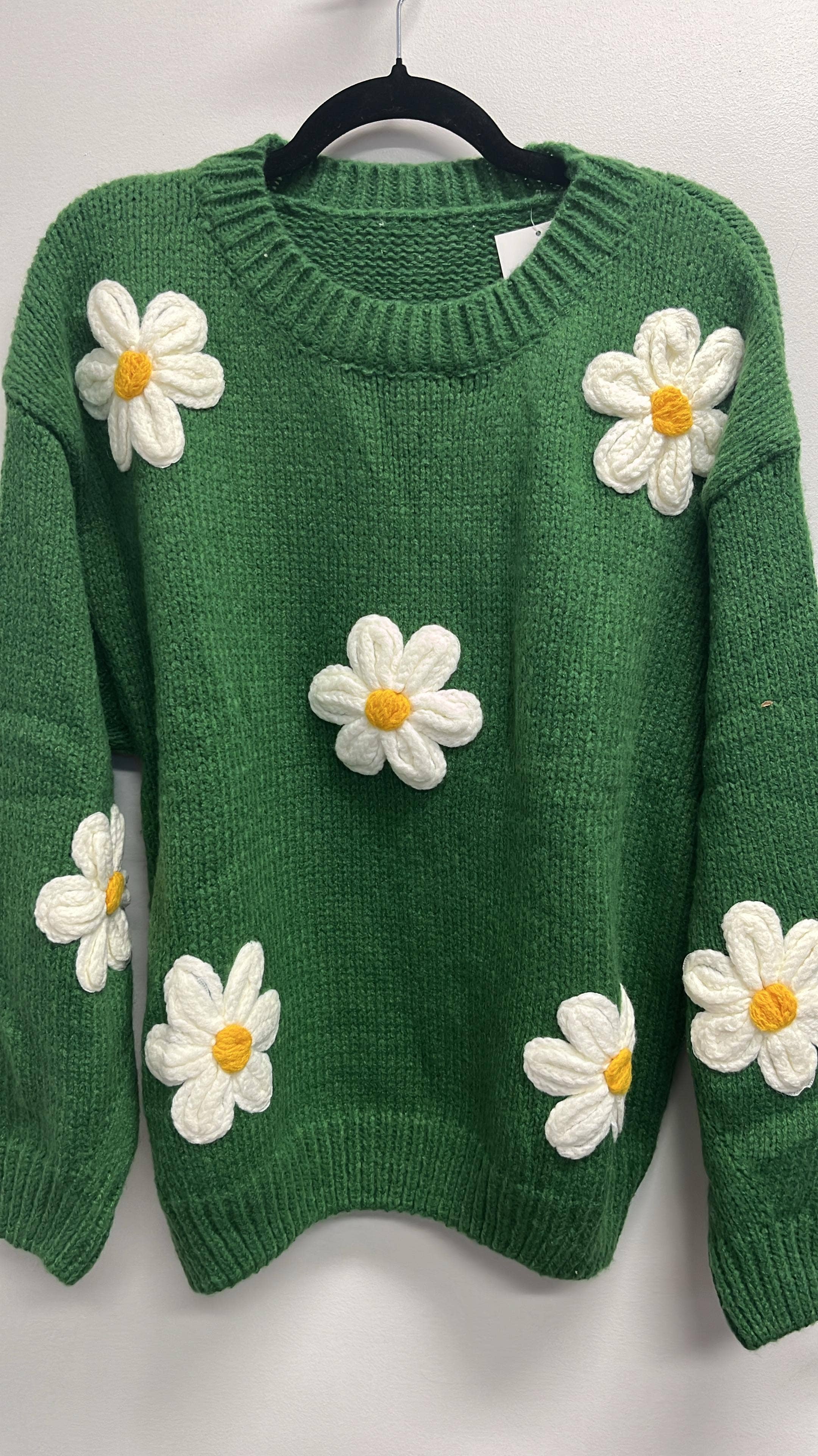 OF8 Green Patched Daisy Floral Knitted Sweater LOOWIE