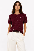 LUBDS6 Burgundy Beaded Diamond Sweater